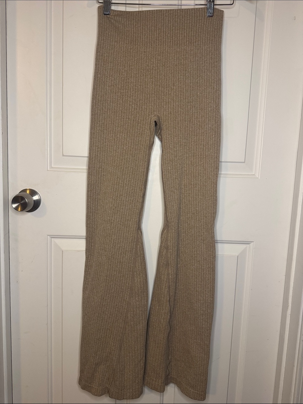 Ribbed Knit Flared Pants in Camel